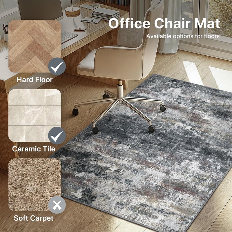 BESBLEE Office Chair Mat for Hardwood Tile Floor, Abstract 36"X 60" Desk Mats for Office Chair on Rolling Chairs Carpet, Desk Anti-Slip 1/5" Thick Rug for Computer Chair, Thin Low-Pile Floor Mat, Dark Gray - Image 3